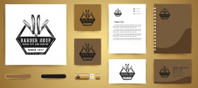 hand drawn razor blade, barber logo and business branding template ...
